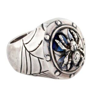 YOHJI YAMAMOTO STERLING SILVER 925 SYNTHETIC SAPPHIRE SPIDER COCKTAIL RING